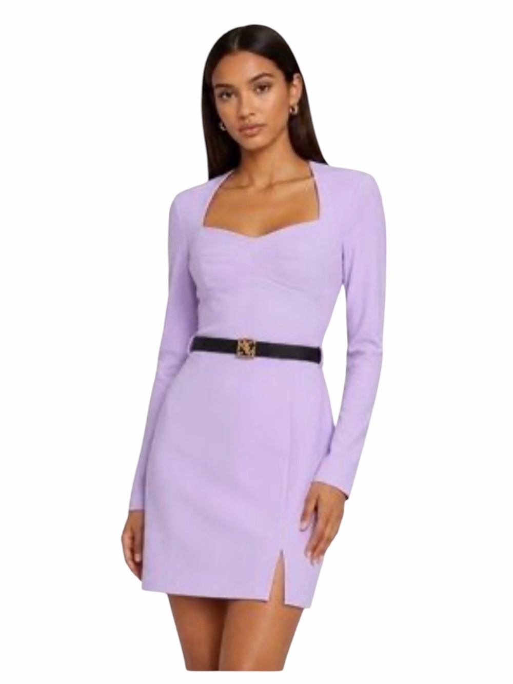 NWOT $169 BCBG Suba Sweetheart Neckline Long Sleeve Belted Sheath Mini Dress